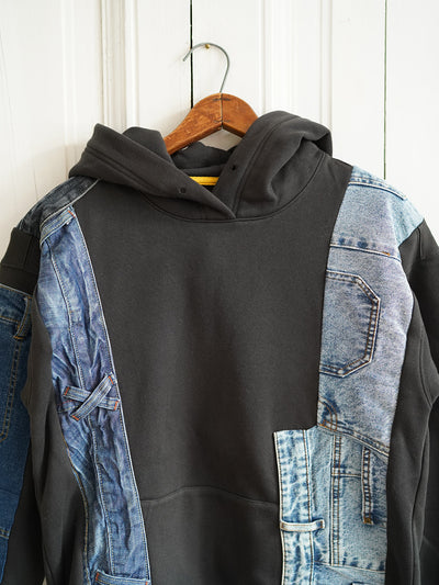 Unlogical Poem Denim Patchwork Black Hoodie