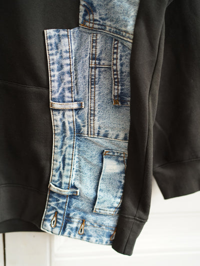 Unlogical Poem Denim Patchwork Black Hoodie