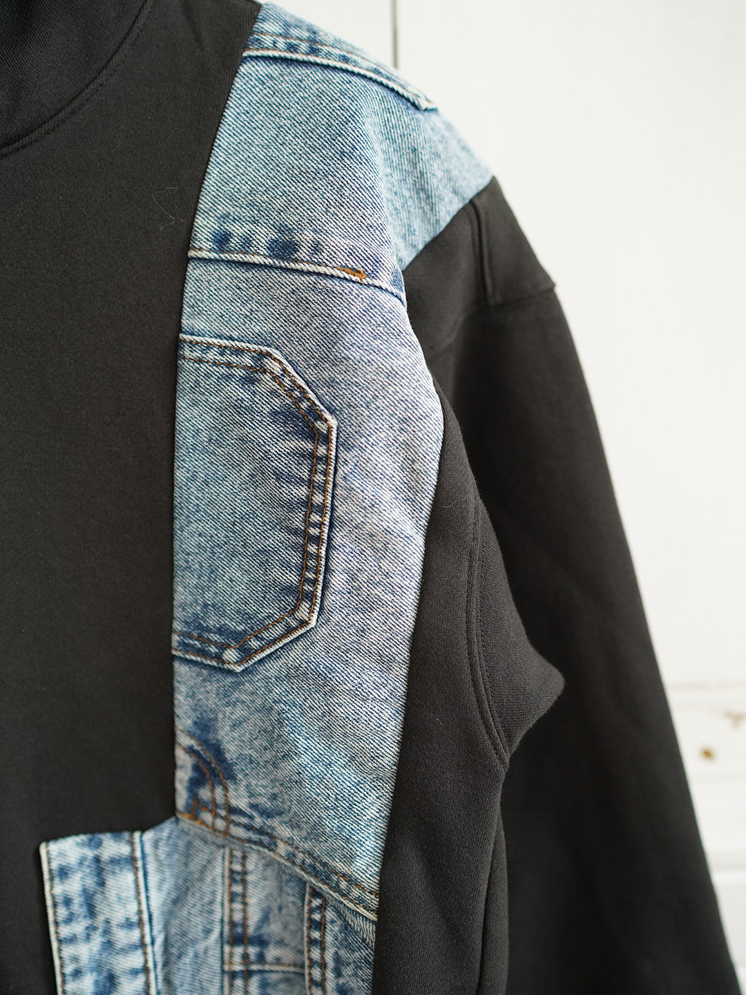 Unlogical Poem Denim Patchwork Black Hoodie