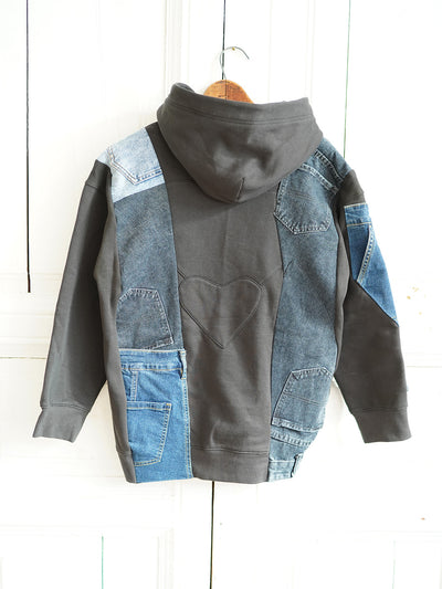 Unlogical Poem Denim Patchwork Black Hoodie