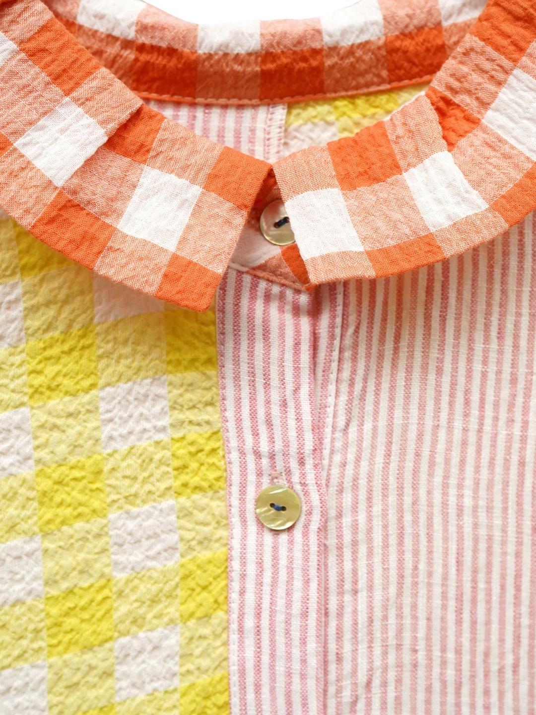 Unlogical Poem Colorful Vertical Striped and Gingham Patchwork Cotton Dress