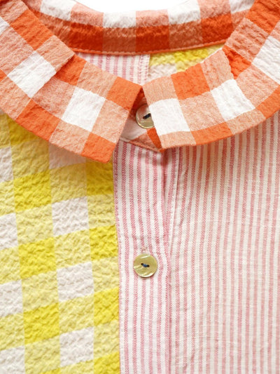 Unlogical Poem Colorful Vertical Striped and Gingham Patchwork Cotton Dress