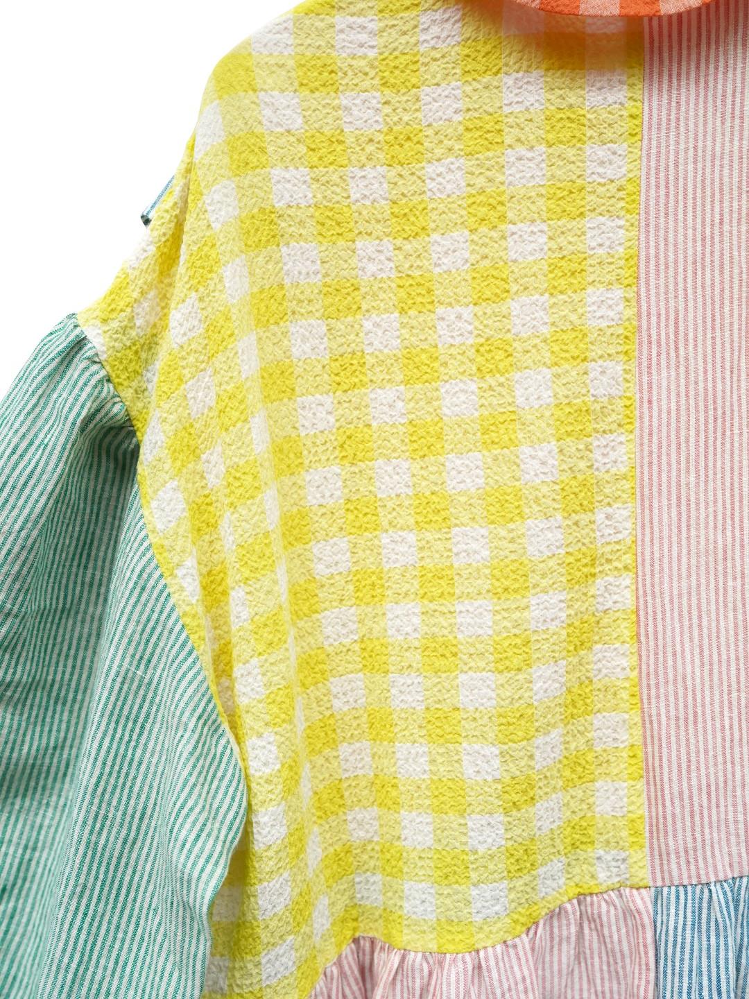Unlogical Poem Colorful Vertical Striped and Gingham Patchwork Cotton Dress
