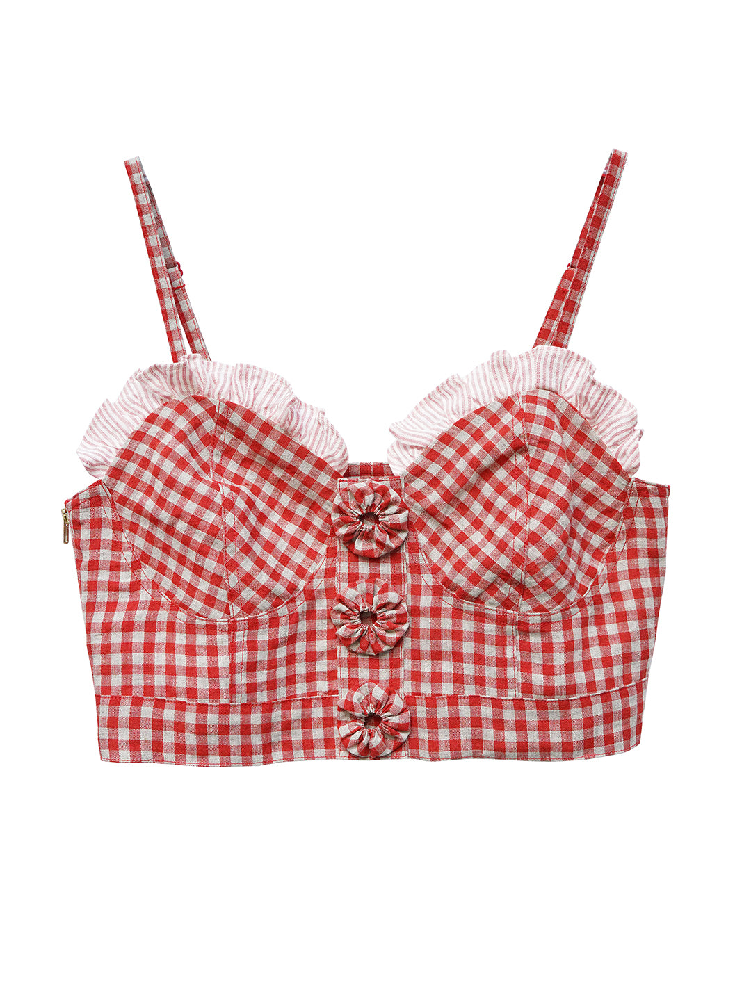 Unlogical Poem Handmade Yoyo Flowers Red Gingham Vest/ Smock