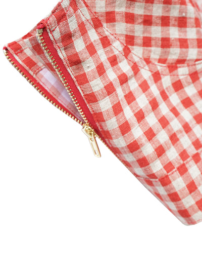 Unlogical Poem Handmade Yoyo Flowers Red Gingham Vest/ Smock