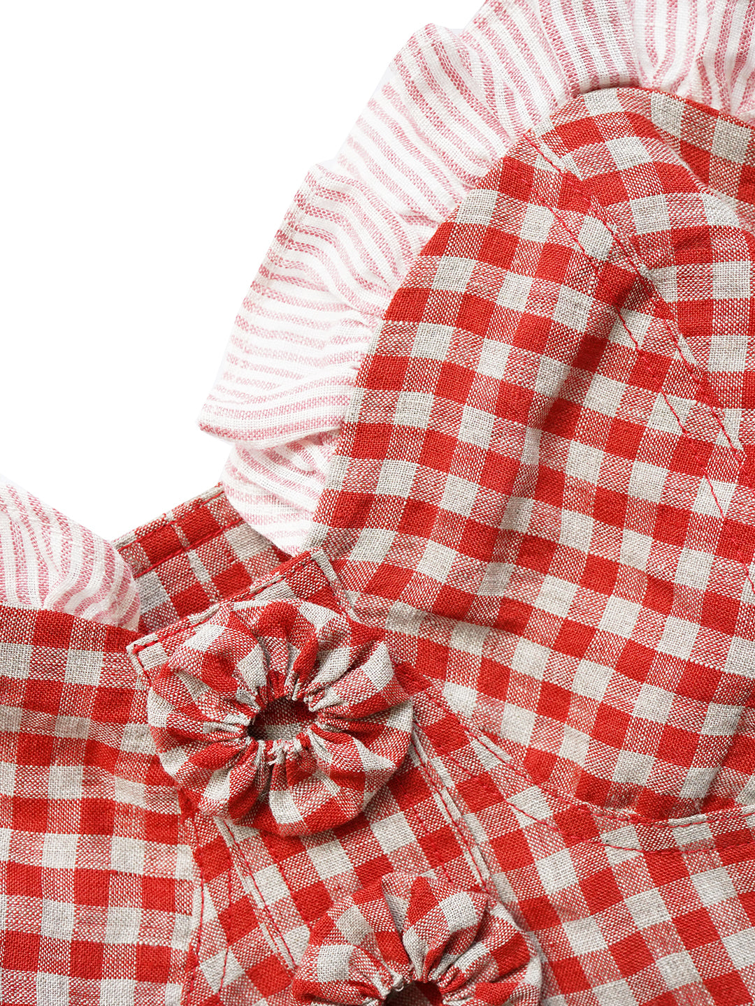 Unlogical Poem Handmade Yoyo Flowers Red Gingham Vest/ Smock