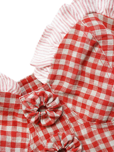 Unlogical Poem Handmade Yoyo Flowers Red Gingham Vest/ Smock
