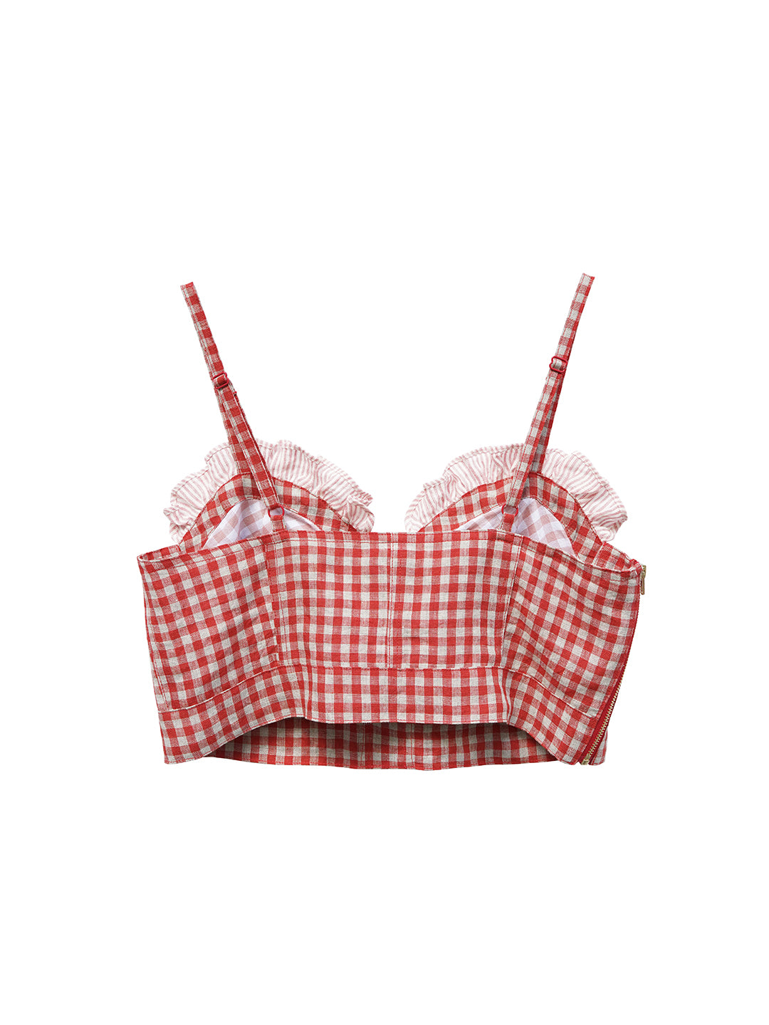 Unlogical Poem Handmade Yoyo Flowers Red Gingham Vest/ Smock