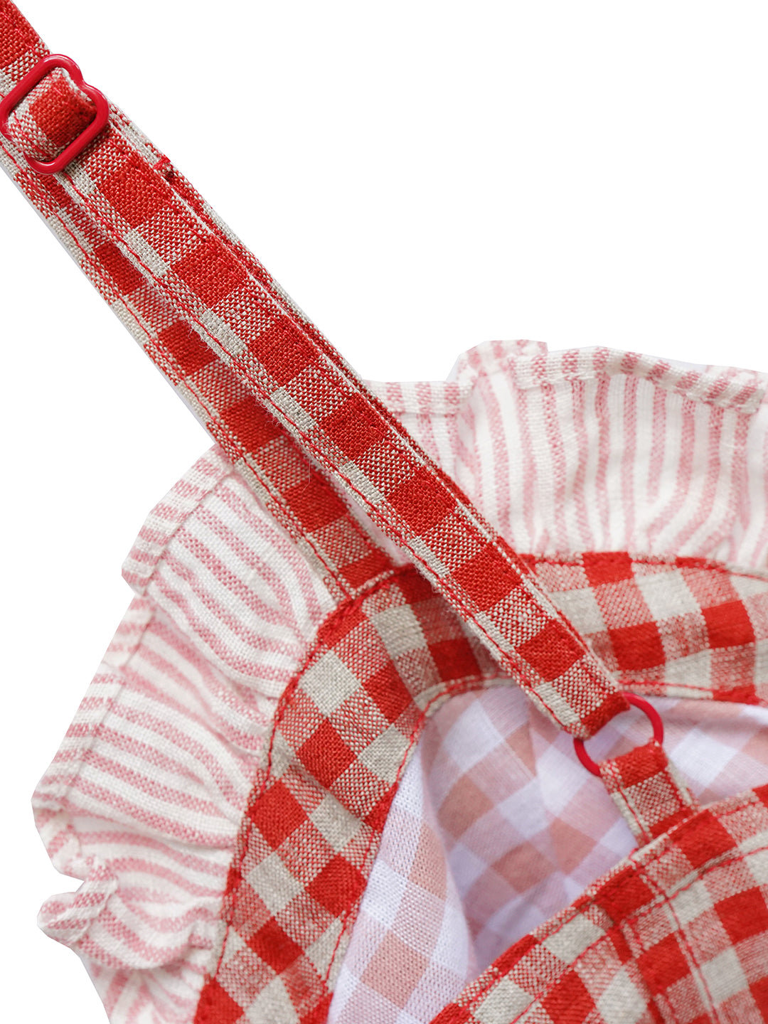 Unlogical Poem Handmade Yoyo Flowers Red Gingham Vest/ Smock