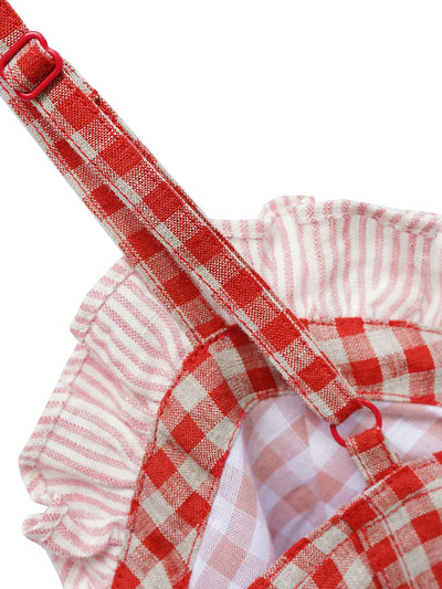 Unlogical Poem Handmade Yoyo Flowers Red Gingham Vest/ Smock