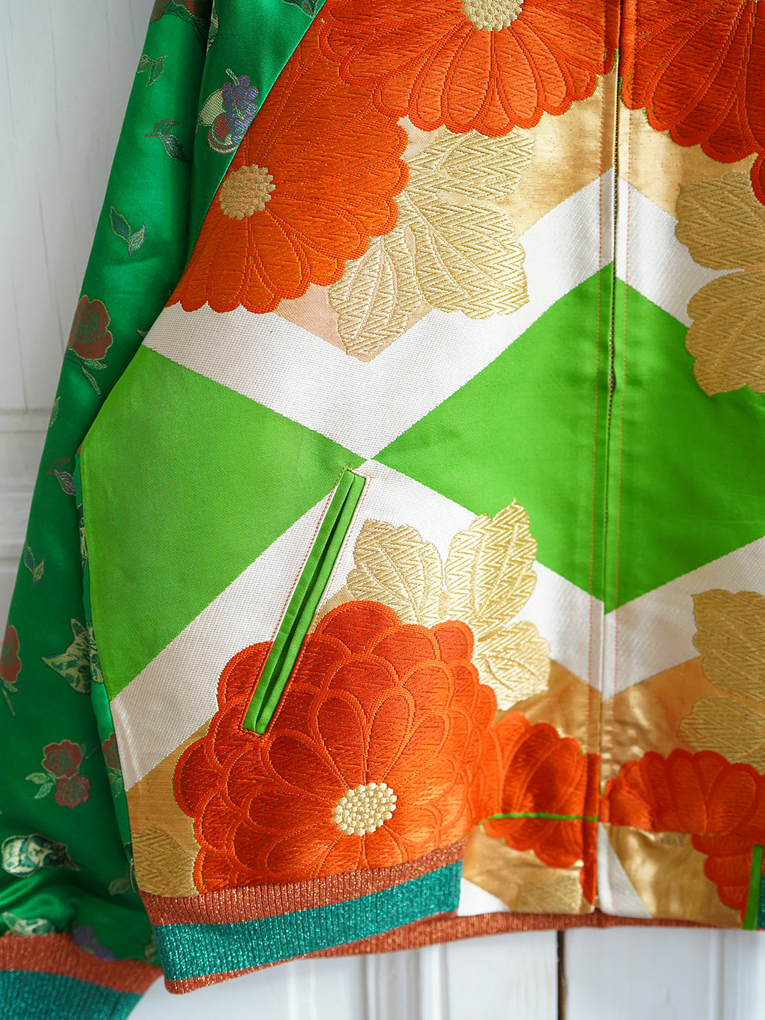 Unlogical Poem Classical Style Brocade Patchwork Green Souvenir Jacket