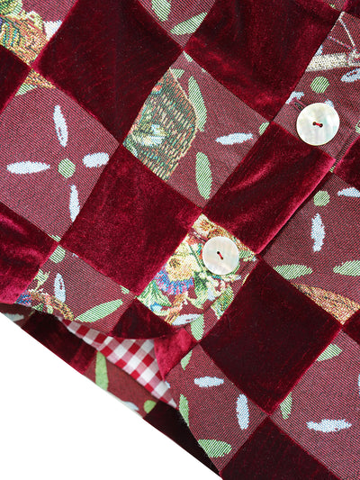 Unlogical Poem Retro-style Velvet and Yarn-dyed Patchwork Red Blazer