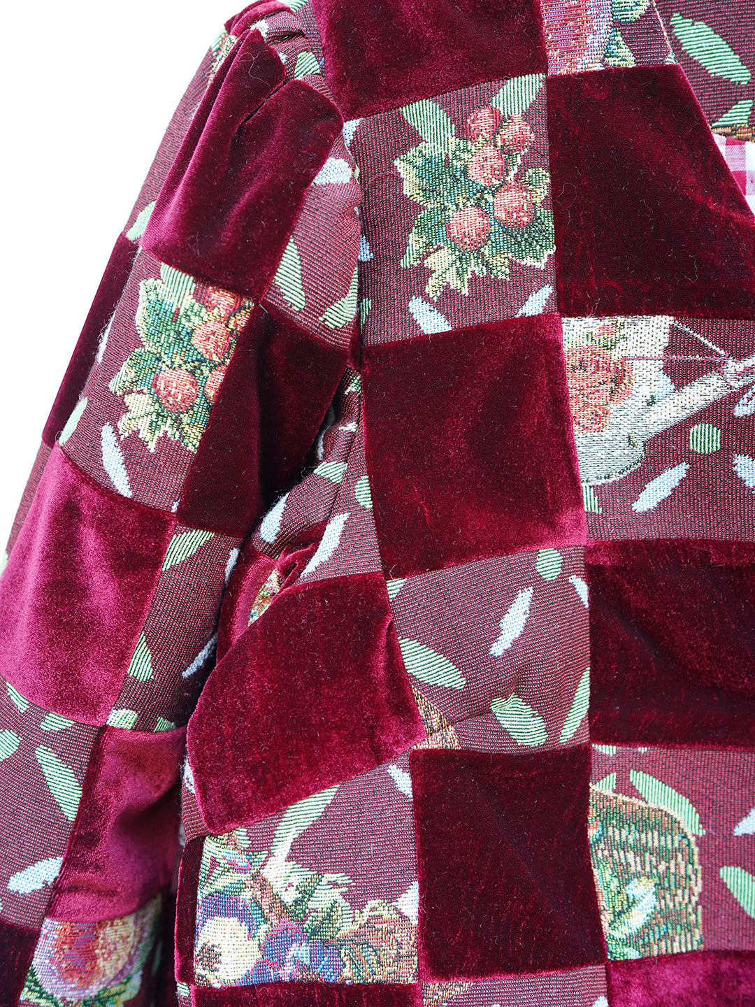 Unlogical Poem Retro-style Velvet and Yarn-dyed Patchwork Red Blazer