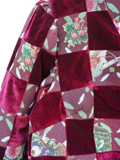 Unlogical Poem Retro-style Velvet and Yarn-dyed Patchwork Red Blazer