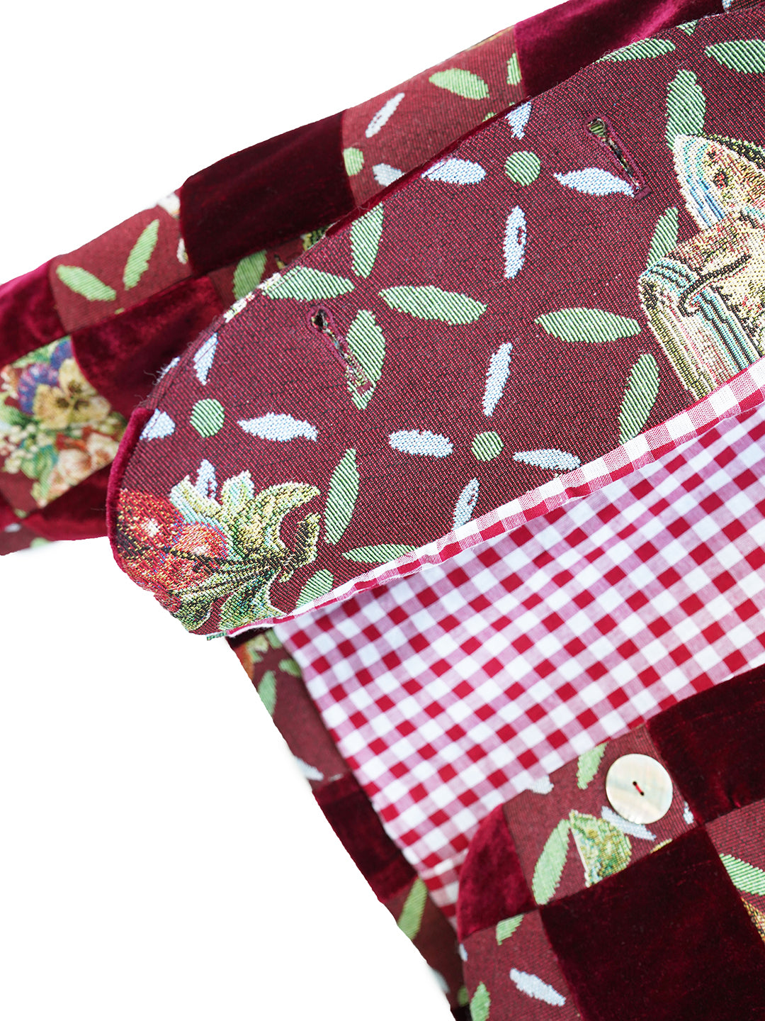 Unlogical Poem Retro-style Velvet and Yarn-dyed Patchwork Red Blazer