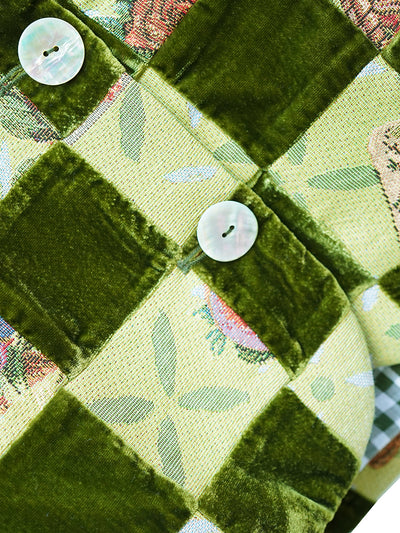 Unlogical Poem Retro-style Velvet and Yarn-dyed Patchwork Green Blazer