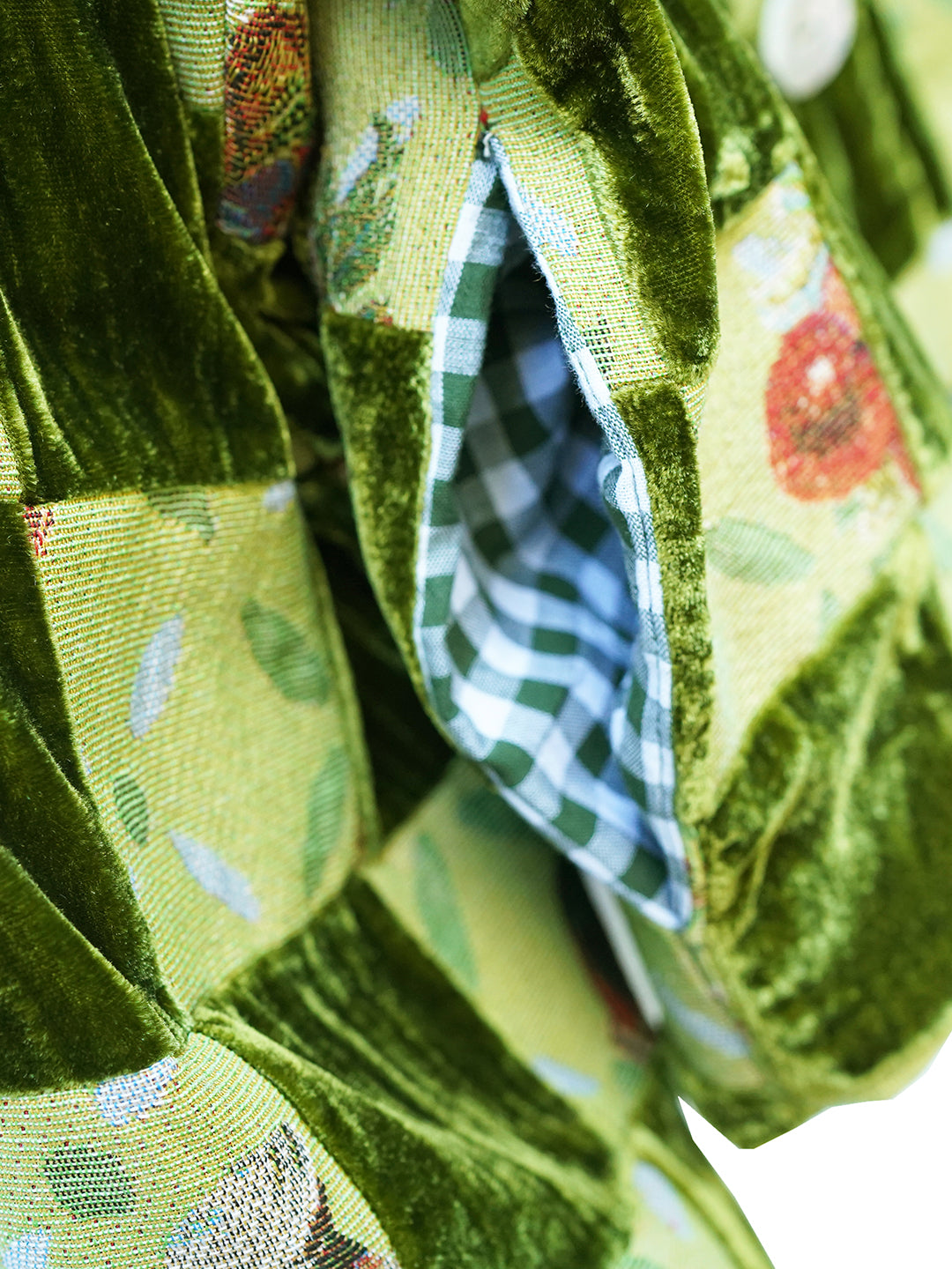 Unlogical Poem Retro-style Velvet and Yarn-dyed Patchwork Green Blazer