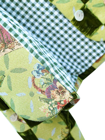 Unlogical Poem Retro-style Velvet and Yarn-dyed Patchwork Green Blazer