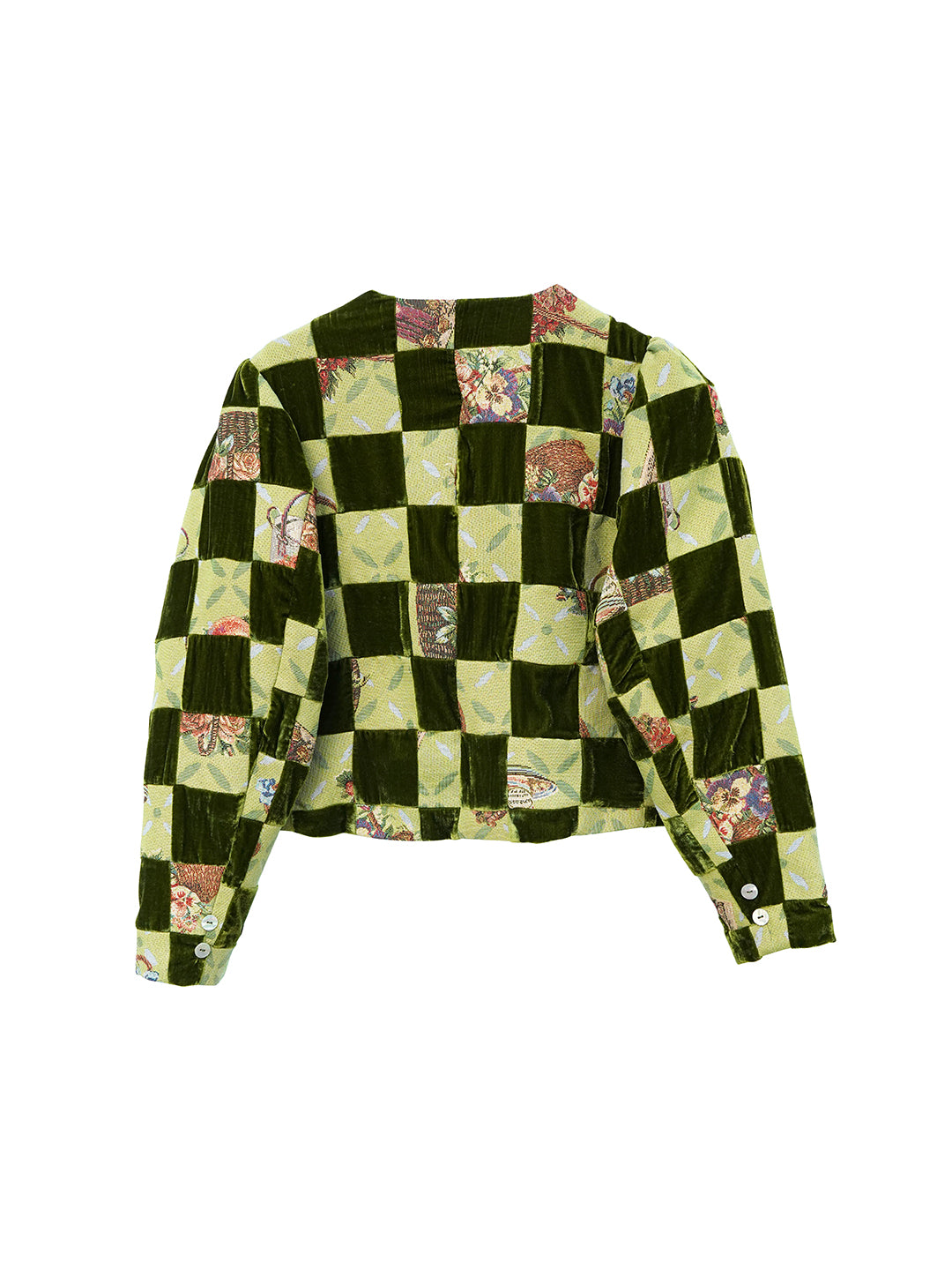 Unlogical Poem Retro-style Velvet and Yarn-dyed Patchwork Green Blazer