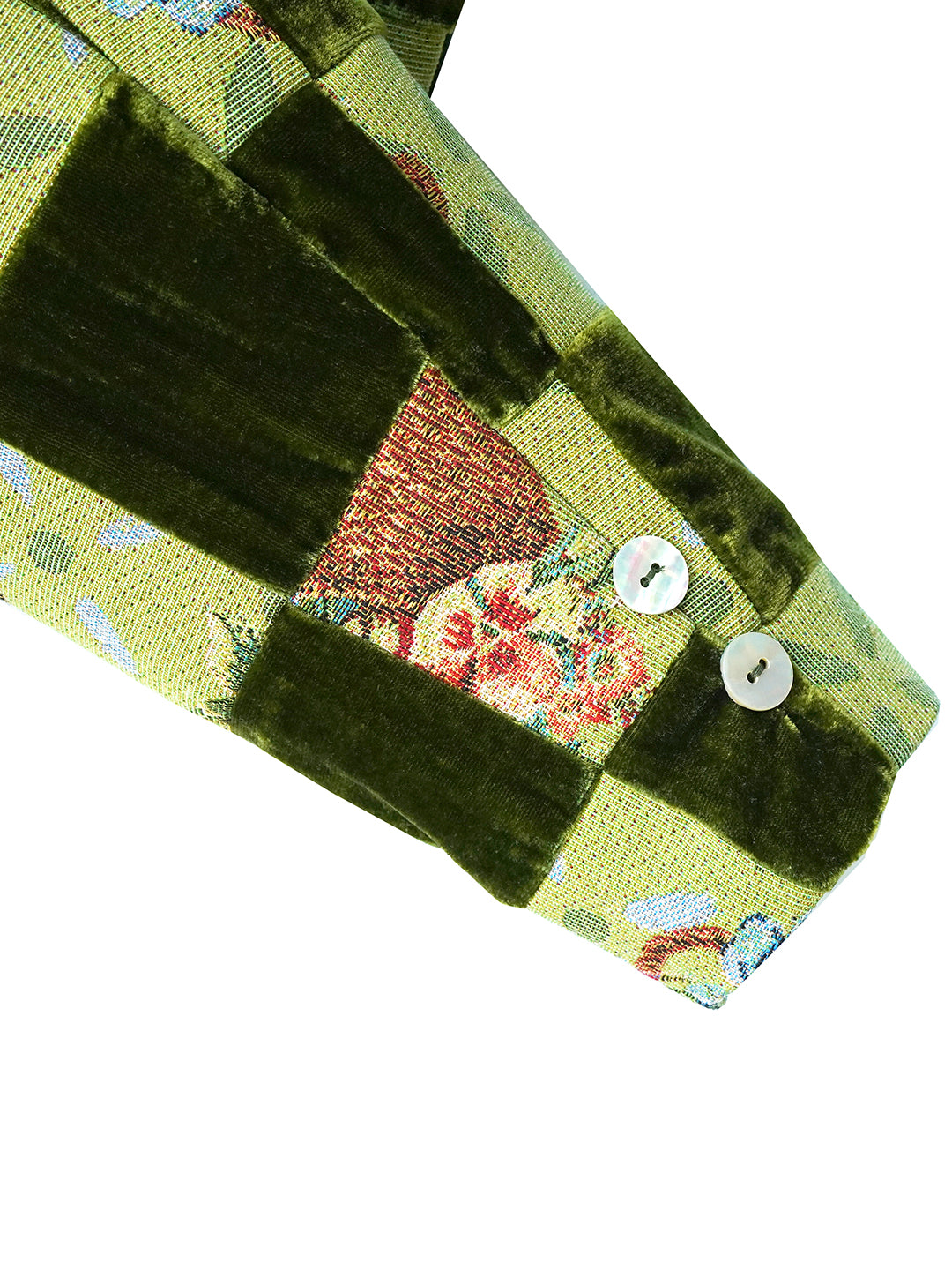 Unlogical Poem Retro-style Velvet and Yarn-dyed Patchwork Green Blazer