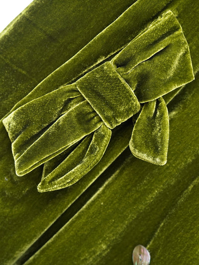 Unlogical Poem Retro-style Bow Velvet Overcoat