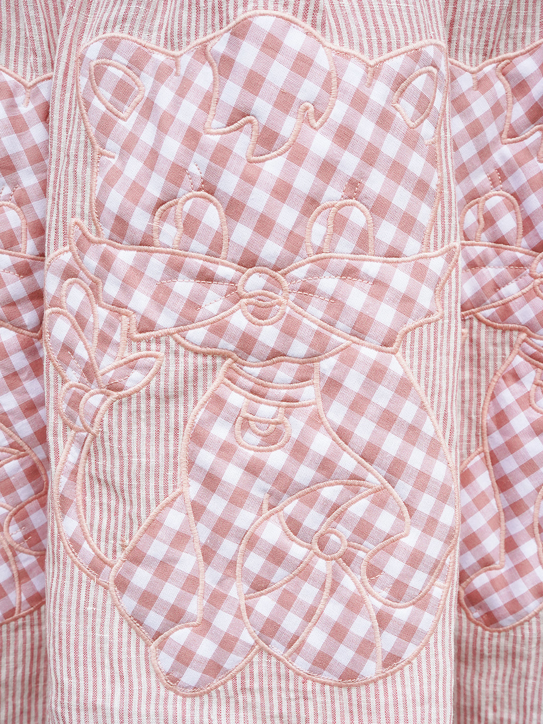 Unlogical Poem Cat Quilted Embroidered Patchwork Pink Striped Linen Skirt