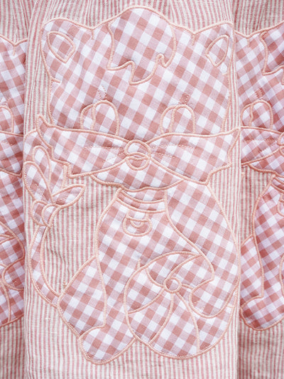 Unlogical Poem Cat Quilted Embroidered Patchwork Pink Striped Linen Skirt