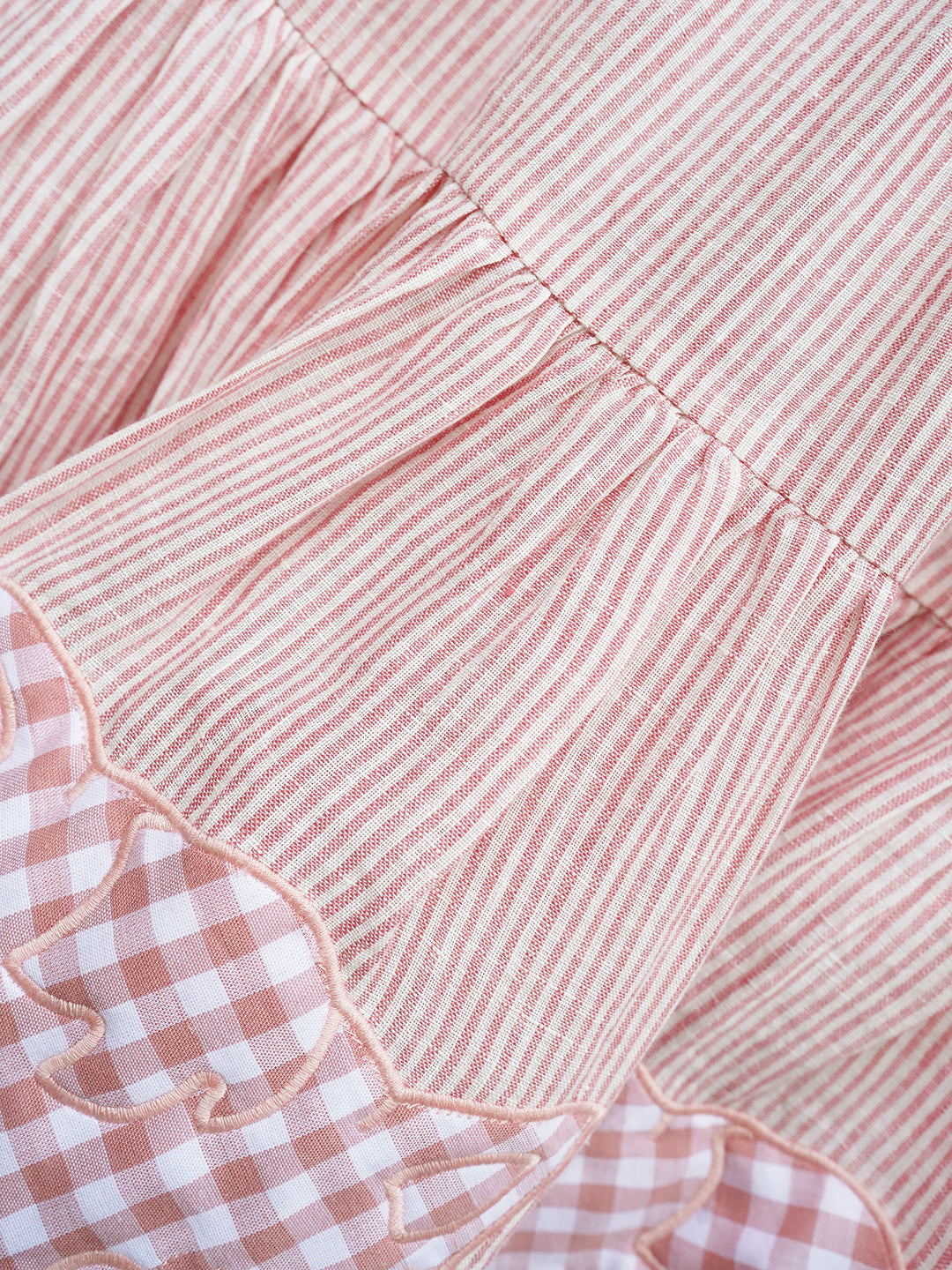 Unlogical Poem Cat Quilted Embroidered Patchwork Pink Striped Linen Skirt