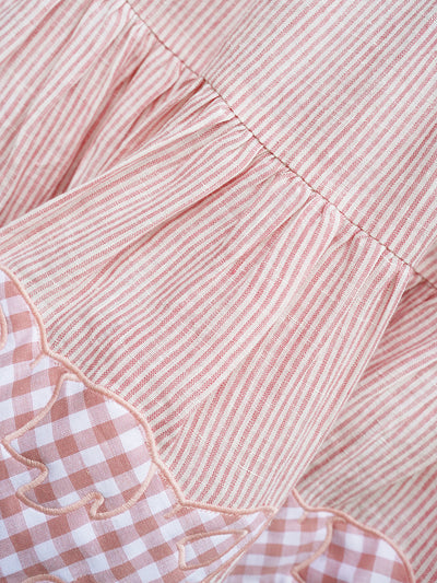 Unlogical Poem Cat Quilted Embroidered Patchwork Pink Striped Linen Skirt