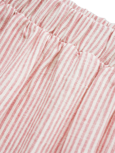 Unlogical Poem Cat Quilted Embroidered Patchwork Pink Striped Linen Skirt