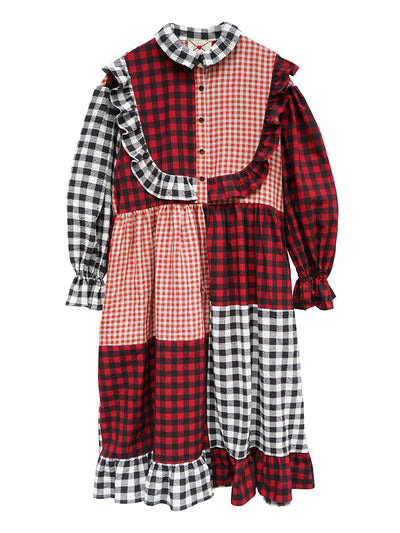 Unlogical Poem Retro Style Red and Black Gingham Patchwork Dress
