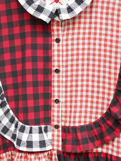 Unlogical Poem Retro Style Red and Black Gingham Patchwork Dress