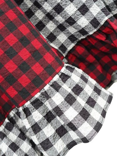 Unlogical Poem Cat Embroidered Gingham Patchwork Dress