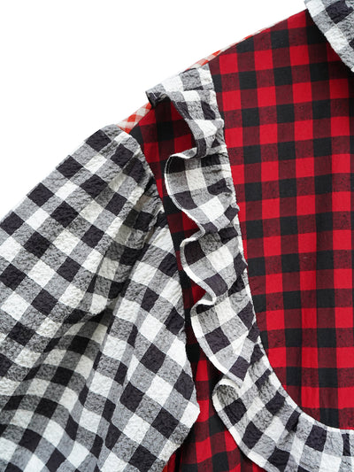 Unlogical Poem Retro Style Red and Black Gingham Patchwork Dress