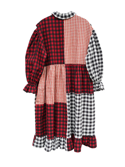 Unlogical Poem Retro Style Red and Black Gingham Patchwork Dress