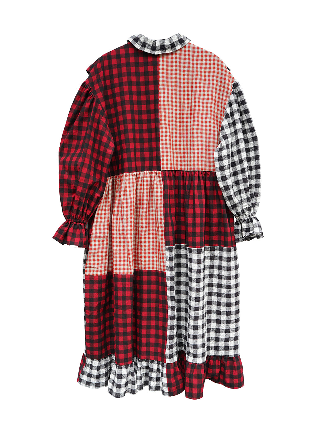 Unlogical Poem Cat Embroidered Gingham Patchwork Dress