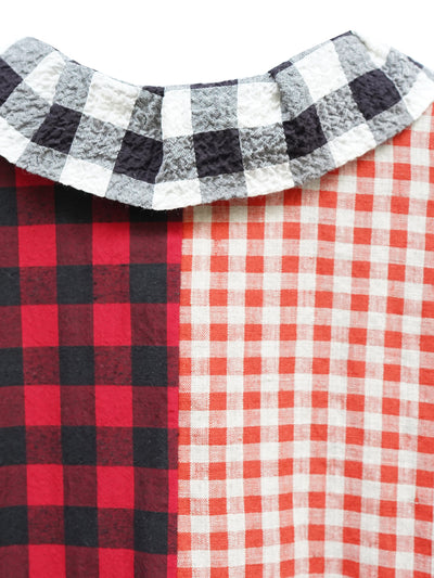 Unlogical Poem Cat Embroidered Gingham Patchwork Dress