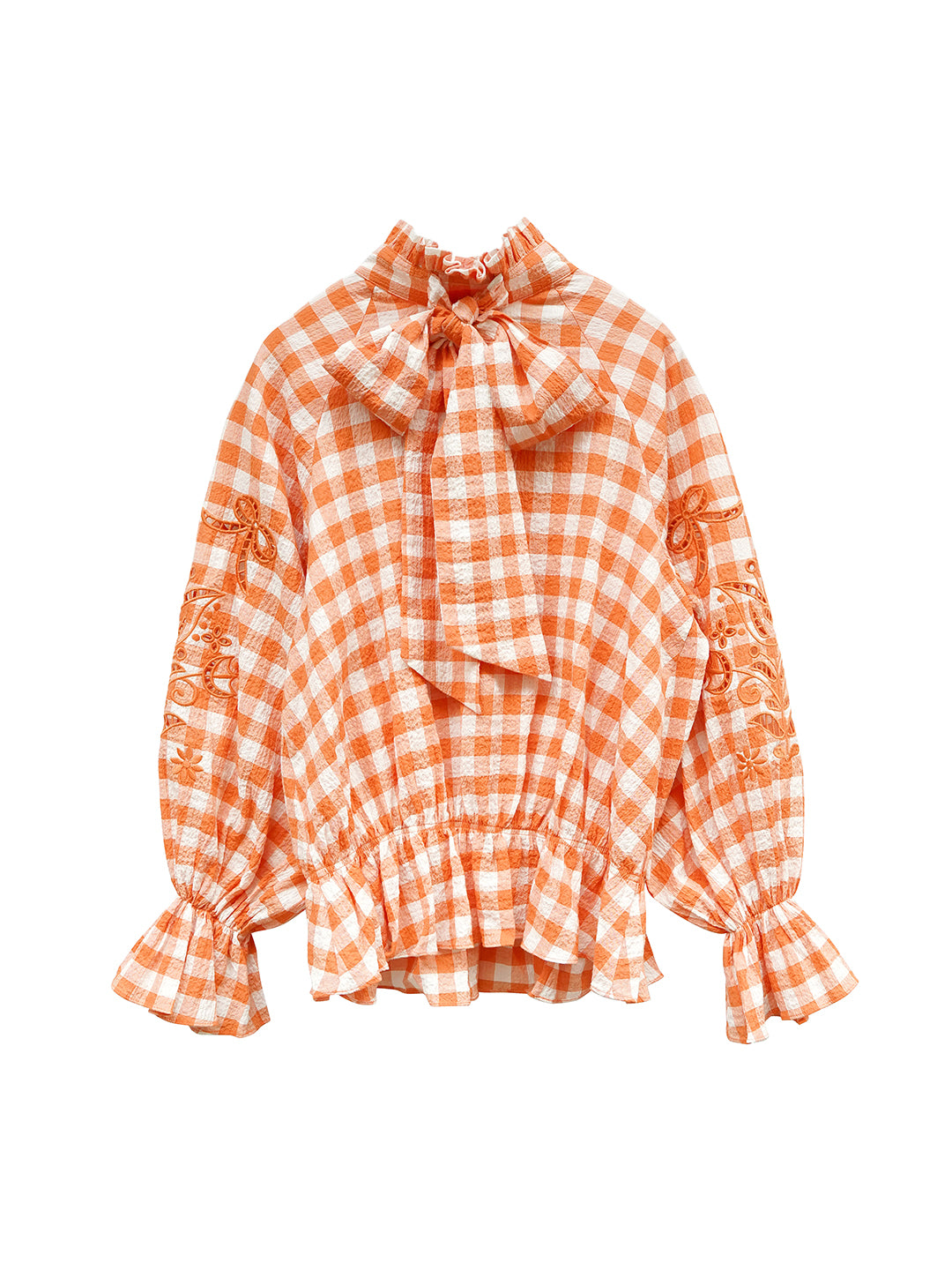 Unlogical Poem Victorian-style Orange Gingham Bow Shirt