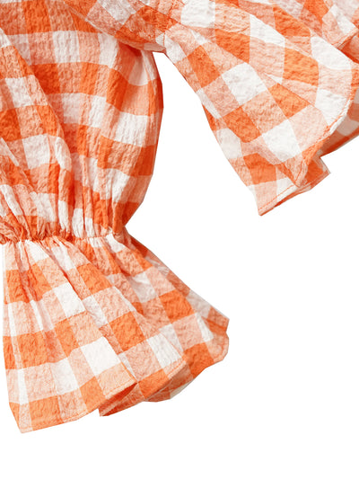 Unlogical Poem Victorian-style Orange Gingham Bow Shirt
