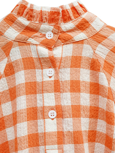 Unlogical Poem Victorian-style Orange Gingham Bow Shirt