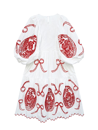 Unlogical Poem Victorian-style Paper-cut Pattern Hollow Embroidery Cotton Dress