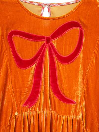 Unlogical Poem Victorian-style Bow Embroidery Orange Velvet Dress