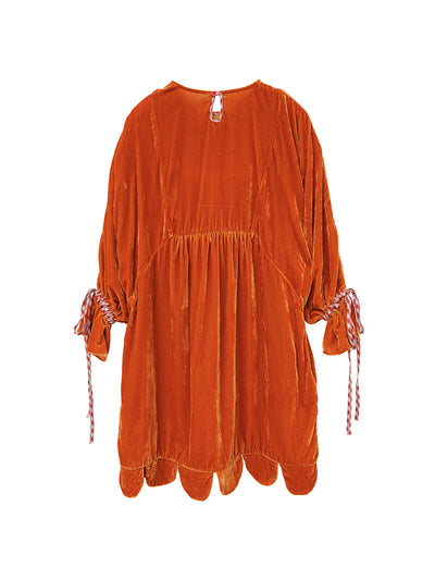 Unlogical Poem Victorian-style Bow Embroidery Orange Velvet Dress