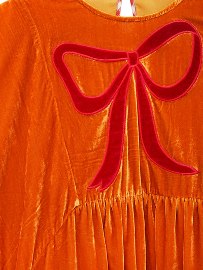 Unlogical Poem Victorian-style Bow Embroidery Orange Velvet Dress