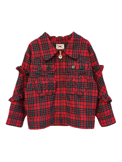 Unlogical Poem Cat Embroidered Red Tartan Wool Jacket