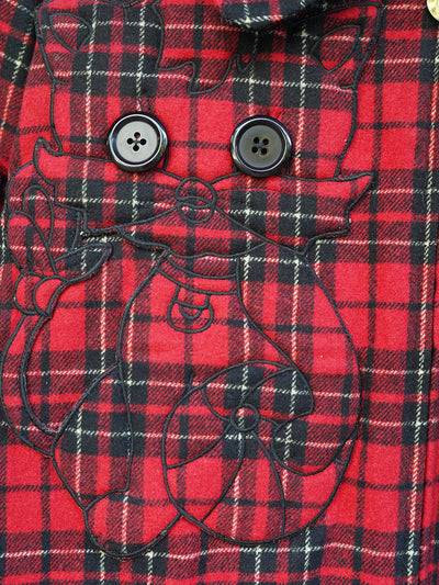 Unlogical Poem Cat Embroidered Red Tartan Wool Jacket
