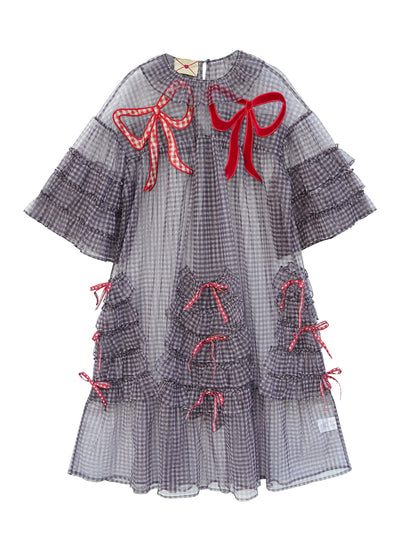 Unlogical Poem Vintage Style Ruffle Black Gingham Dress Smock