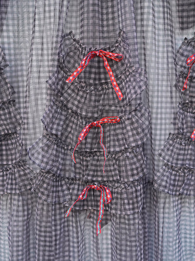 Unlogical Poem Vintage Style Ruffle Black Gingham Dress Smock