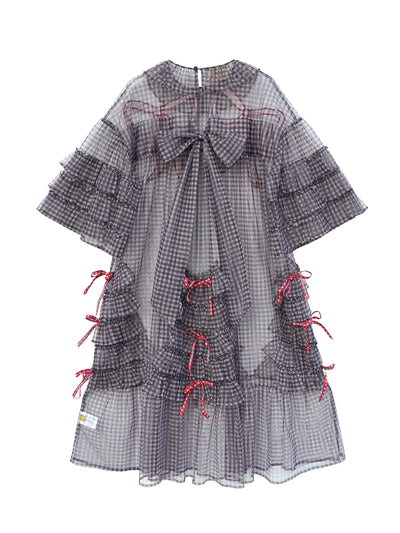 Unlogical Poem Vintage Style Ruffle Black Gingham Dress Smock