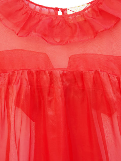 Unlogical Poem Vintage Style Ruffle Red Silk Dress Smock